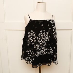 Banana Republic Blouse Black Floral Tiered Camisole Sheer Ruffle Tank Size S